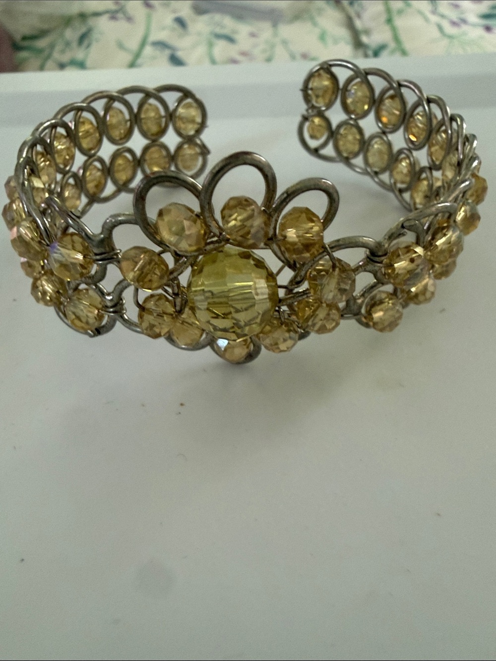 Yellow Crystal Flower Cuff Bracelet - Women Jewelry
